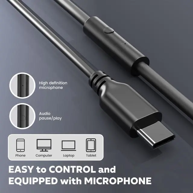 Alt view image 2 of 7 - Upgraded USB C Wired Headphones, Over-Ear Type C Headphones with Microphone, HD Stereo Sound, Volume Control, Foldable USB Type C Headphones for Adults/Teens//Tablets/Computer/iPhone/Travel(Black)
