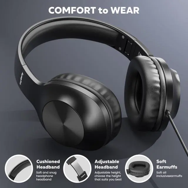 Alt view image 4 of 7 - Upgraded USB C Wired Headphones, Over-Ear Type C Headphones with Microphone, HD Stereo Sound, Volume Control, Foldable USB Type C Headphones for Adults/Teens//Tablets/Computer/iPhone/Travel(Black)
