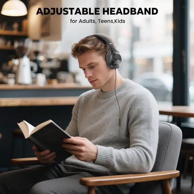Alt view image 7 of 7 - Upgraded USB C Wired Headphones, Over-Ear Type C Headphones with Microphone, HD Stereo Sound, Volume Control, Foldable USB Type C Headphones for Adults/Teens//Tablets/Computer/iPhone/Travel(Black)
