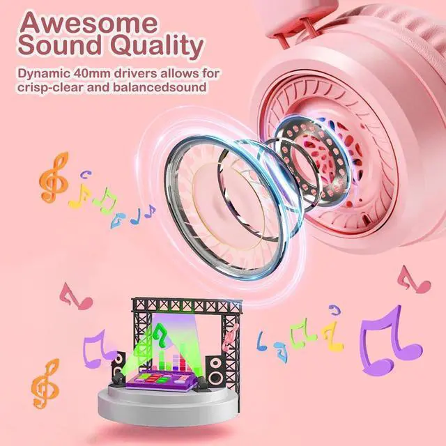 Alt view image 2 of 7 - USB C Kids Headphones for School, Upgrade USB Type C Kid Headphone, 94 dB Volume Limiter Wired On-Ear Headset for Kids/Toddlers/Children/Teens/Boys/Girls-Light Pink