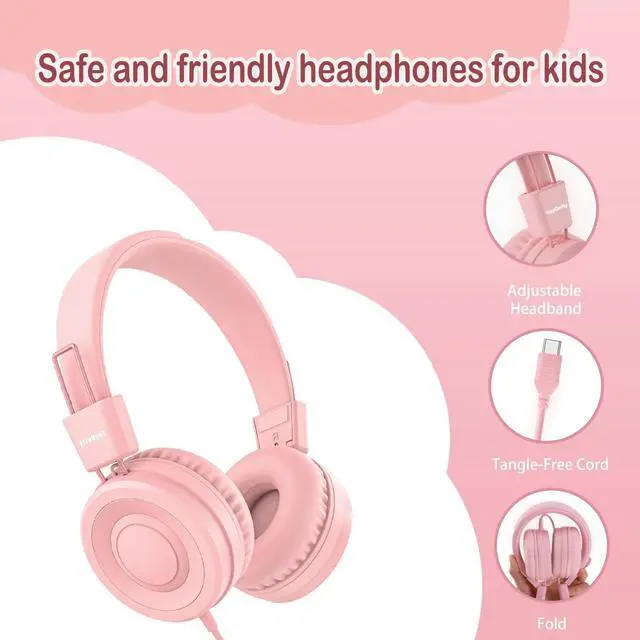 Alt view image 3 of 7 - USB C Kids Headphones for School, Upgrade USB Type C Kid Headphone, 94 dB Volume Limiter Wired On-Ear Headset for Kids/Toddlers/Children/Teens/Boys/Girls-Light Pink