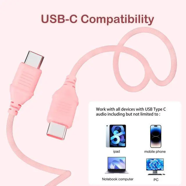 Alt view image 5 of 7 - USB C Kids Headphones for School, Upgrade USB Type C Kid Headphone, 94 dB Volume Limiter Wired On-Ear Headset for Kids/Toddlers/Children/Teens/Boys/Girls-Light Pink