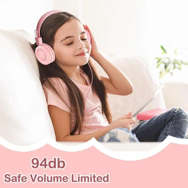 Alt view image 4 of 7 - USB C Kids Headphones for School, Upgrade USB Type C Kid Headphone, 94 dB Volume Limiter Wired On-Ear Headset for Kids/Toddlers/Children/Teens/Boys/Girls-Light Pink