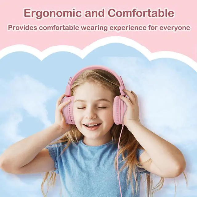 Alt view image 6 of 7 - USB C Kids Headphones for School, Upgrade USB Type C Kid Headphone, 94 dB Volume Limiter Wired On-Ear Headset for Kids/Toddlers/Children/Teens/Boys/Girls-Light Pink