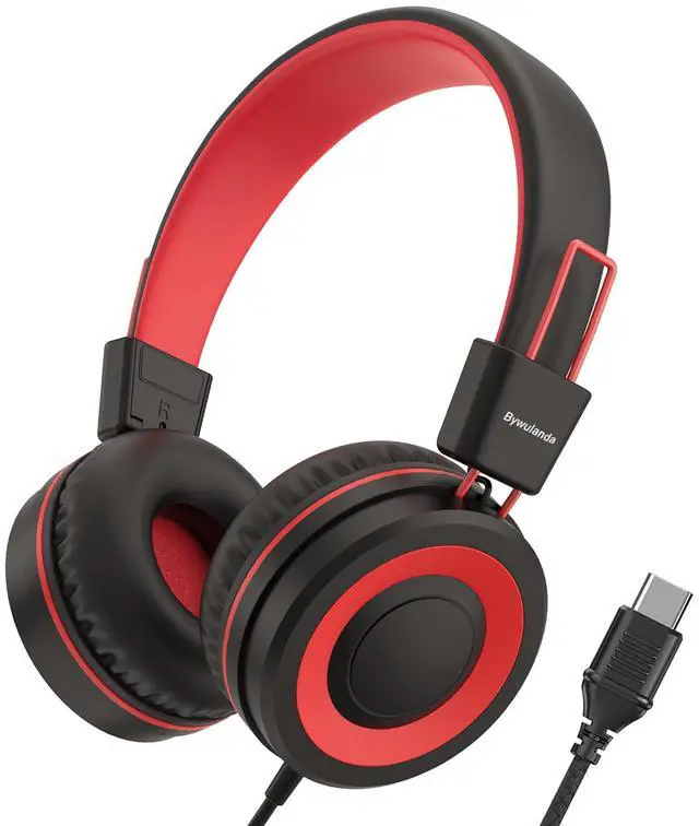 Main image of Upgrade USB Type C Kids Headphone for School, 94dB Safe Volume Limited, HD Stereo Sound, Foldable Lightweight On-Ear Headphones for Boys/Girls/Students/Tablet/Travel (Red Black)