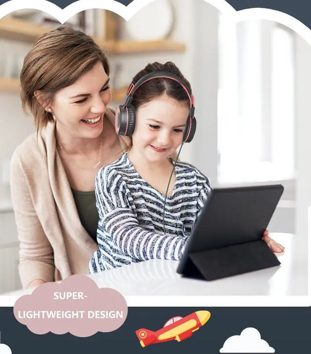 Alt view image 4 of 7 - Upgrade USB Type C Kids Headphone for School, 94dB Safe Volume Limited, HD Stereo Sound, Foldable Lightweight On-Ear Headphones for Boys/Girls/Students/Tablet/Travel (Red Black)
