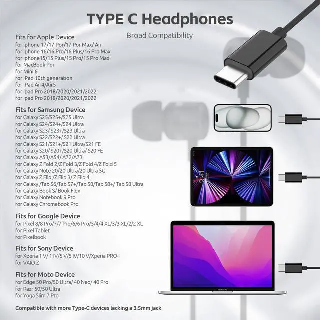 Alt view image 5 of 7 - USB C Headphones for iPhone 15 16 17,for Samsung S20-S23 A53 A54 Type C Wired Earbuds,Built-in Microphone Hi-Fi Bass Earphones,4.9ft Long Cord Magnetic in-Ear Ear Buds with 6 Ear Tips(Black)