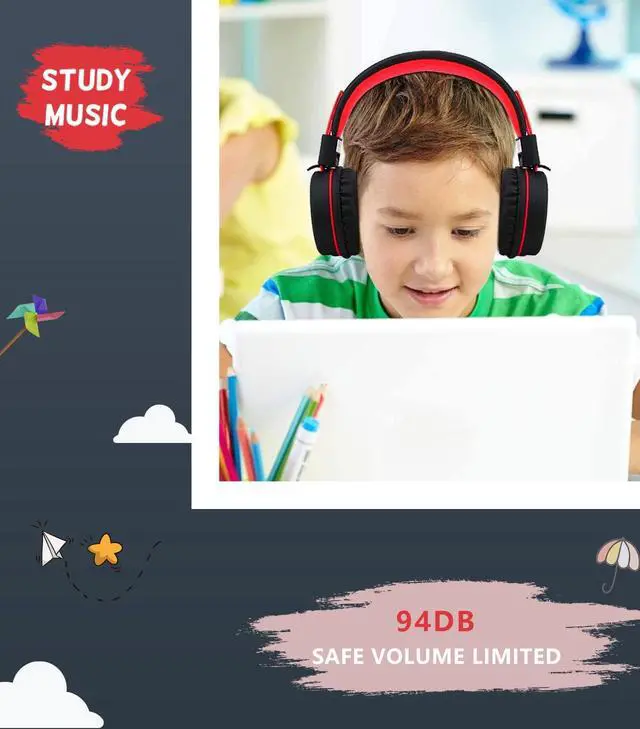 Alt view image 5 of 7 - Upgrade USB Type C Kids Headphone for School, 94dB Safe Volume Limited, HD Stereo Sound, Foldable Lightweight On-Ear Headphones for Boys/Girls/Students/Tablet/Travel (Red Black)