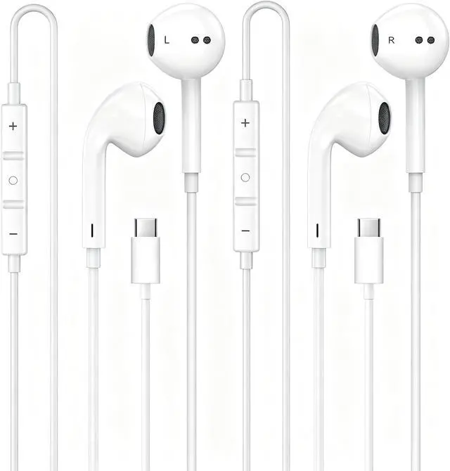 Main image of 2 Pack Headphones with USB-C Plug, Wired Ear Buds with Built-in Remote to Control Music, Phone Calls, and Volume,Compatible for iPhone 15 16 17 Pro Max Plus..