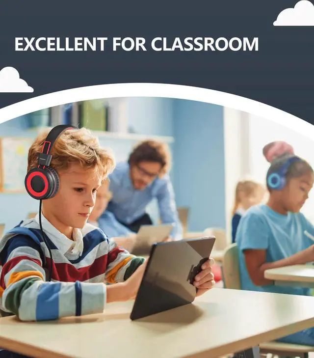 Alt view image 7 of 7 - Upgrade USB Type C Kids Headphone for School, 94dB Safe Volume Limited, HD Stereo Sound, Foldable Lightweight On-Ear Headphones for Boys/Girls/Students/Tablet/Travel (Red Black)