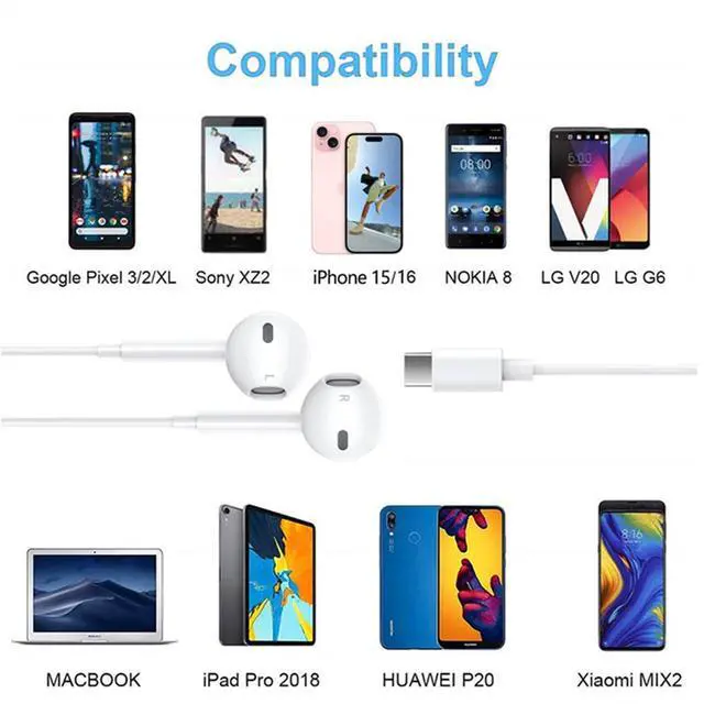 Alt view image 5 of 7 - USB C Headphones for iPhone 17, Wired Earbuds with Mic & Remote Control