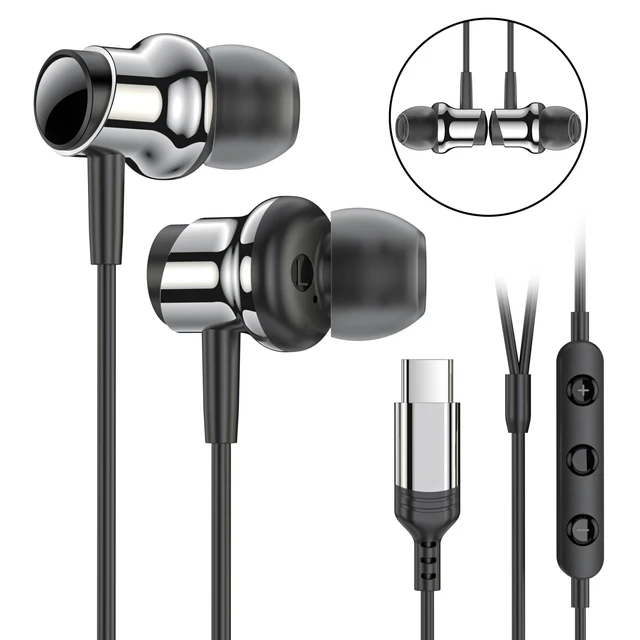 Alt view image 2 of 7 - USB C Headphones Wired Earbuds In-Ear USB Type C Earphones with Microphone