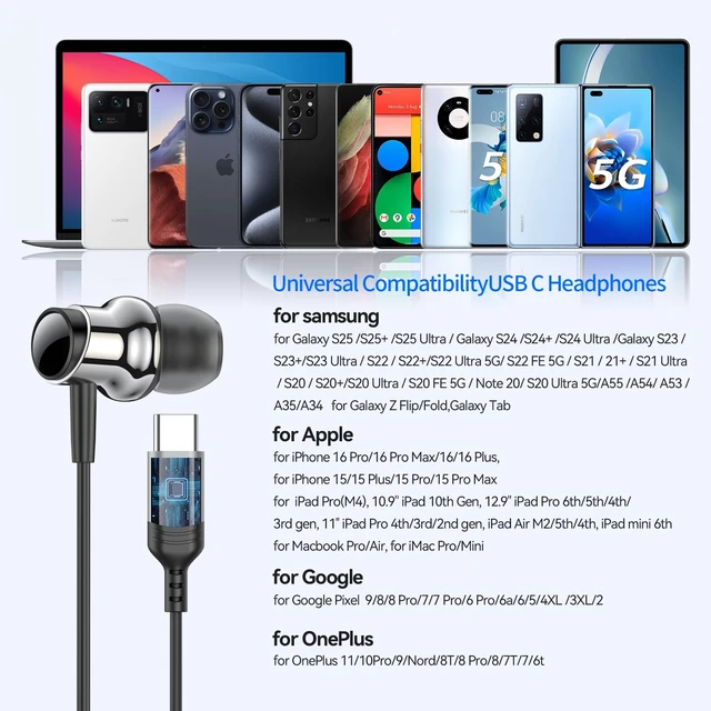 Alt view image 5 of 7 - USB C Headphones Wired Earbuds In-Ear USB Type C Earphones with Microphone