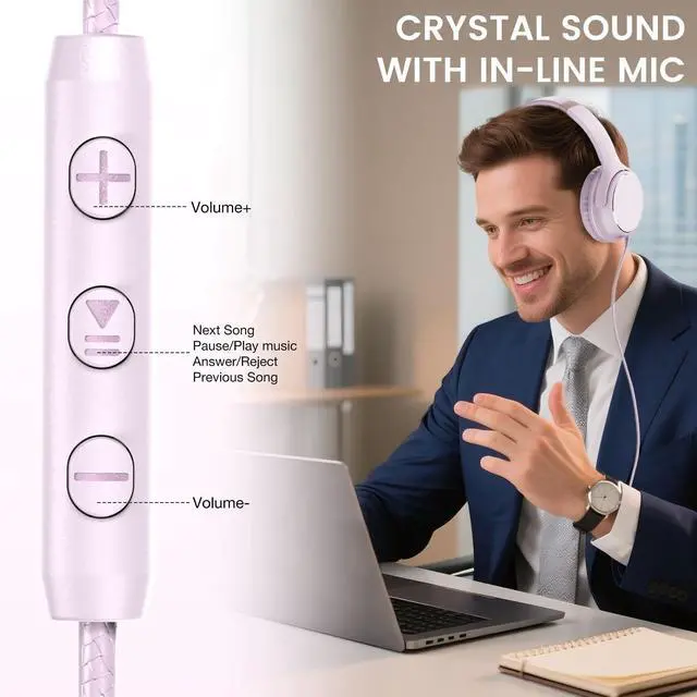 Alt view image 6 of 7 - USB C Wired Over-Ear Headphones with Microphone