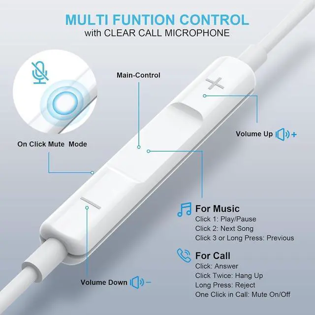 Alt view image 3 of 6 - 2 Pack-USB C Headphones for iPhone 17/16/15 Earbuds USB C Wired Earphones with Mic & Remote Control Noise Cancelling for 17/16/15 Plus/Air/Pro, Galaxy S25/S24/S23/S22/Ultra Note 10/20, Pixel 7/6/6a