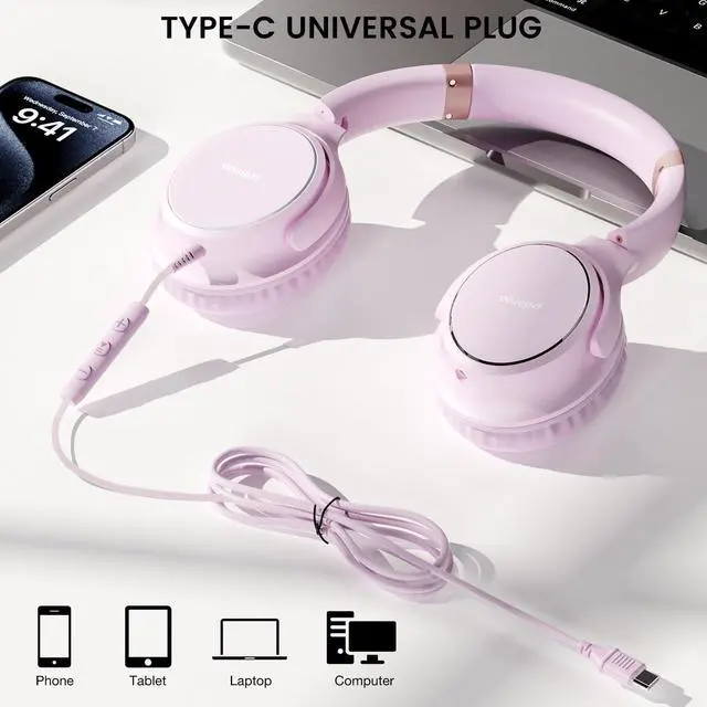Alt view image 5 of 7 - USB C Wired Over-Ear Headphones with Microphone