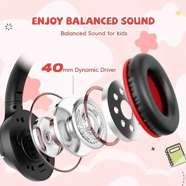 Alt view image 7 of 7 - USB C Headphones Wired for Kids, 85/94dB Volume Limit With Mic, Black Red