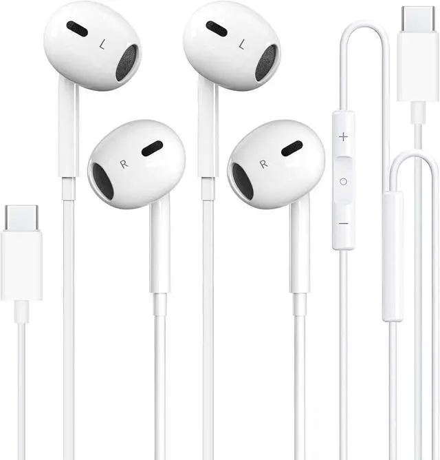 Main image of 2 Pack Type C Headphones Wired for iPhone 17 16 16e 15 Pro Max Plus, USB C Earphones with Microphone & Delivers Crisp Stereo Sound with Rich bass Earbuds for iPhone 15 16 Pro Max, iPad