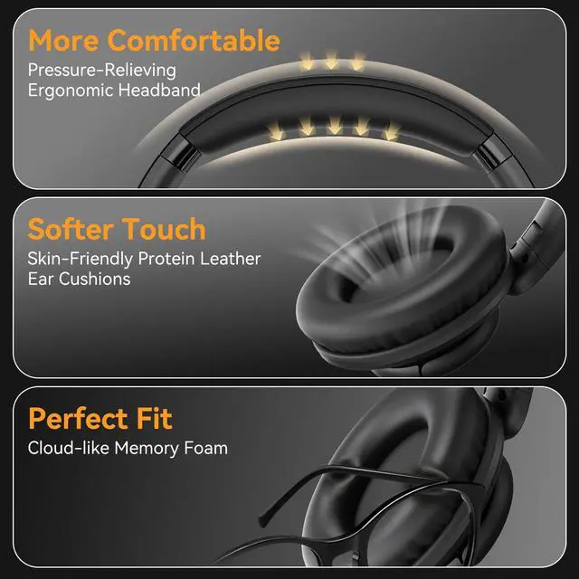 Alt view image 6 of 7 - Wired USB C Headphone with Microphone, Over Ear Foldable Type C Corded Headphones with 4.9ft Tangle-Free Cord for Tablet Laptop School Airplane Travel, Black