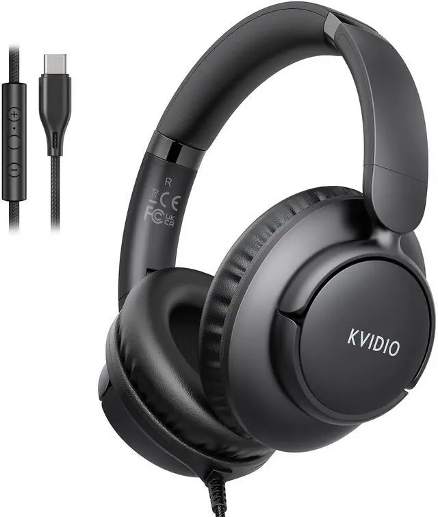 Main image of Wired USB C Headphone with Microphone, Over Ear Foldable Type C Corded Headphones with 4.9ft Tangle-Free Cord for Tablet Laptop School Airplane Travel, Black