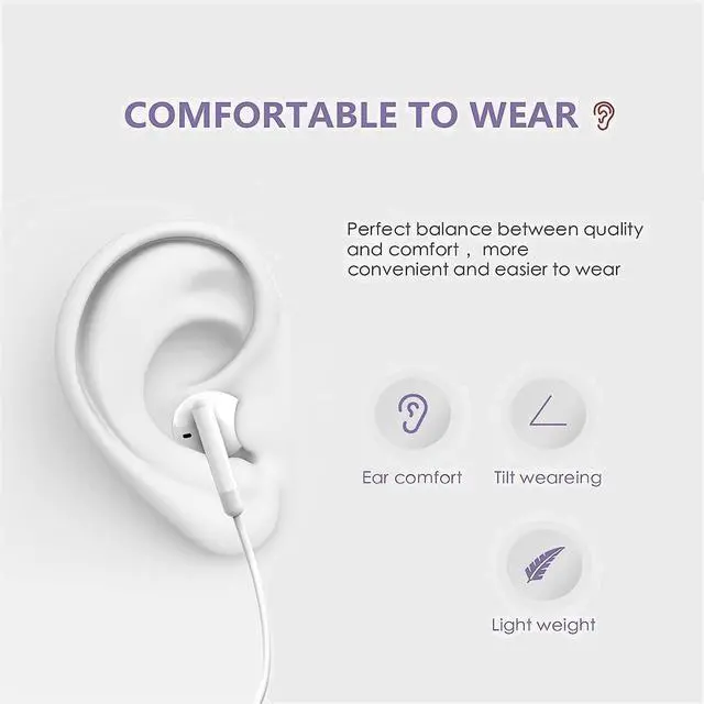 Alt view image 3 of 6 - 2 Pack Type C Headphones Wired for iPhone 17 16 16e 15 Pro Max Plus, USB C Earphones with Microphone & Delivers Crisp Stereo Sound with Rich bass Earbuds for iPhone 15 16 Pro Max, iPad