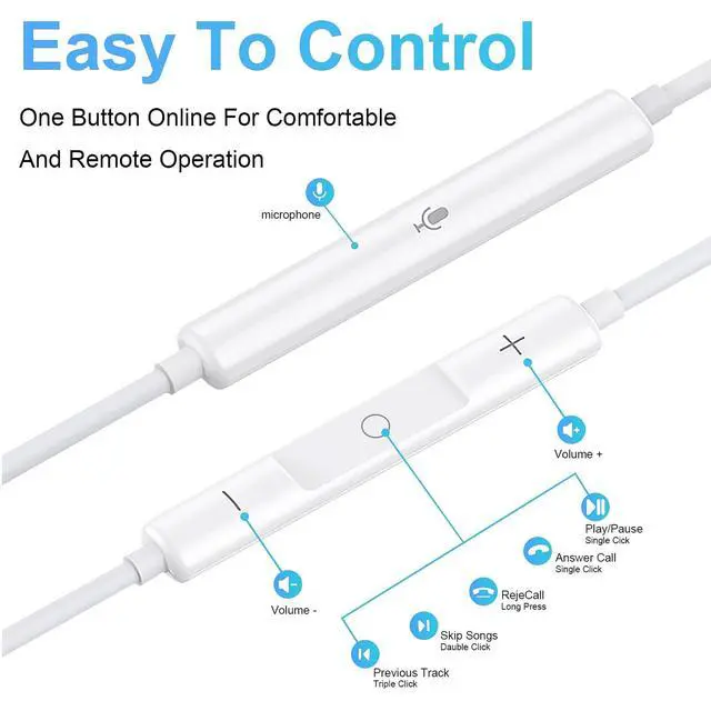 Alt view image 3 of 7 - USB C Headphones 4 PackUSB Type C Earbuds HiFi Stereo USB C Wired Earphones with Microphone Volume Control Compatible with Samsung Galaxy S23 S22 S21 Google Pixel 6 5 4XL/iPad Pro