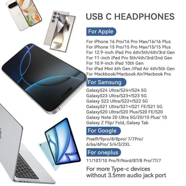 Alt view image 7 of 7 - USB C Headphone for Samsung S25 S24 S23 Ultra FE S22 A16 A55 A54 Wired Earbuds Magnetic in-Ear Type C Earphone with Microphone Volume Control Stereo Noise Canceling for iPhone 16 Pro Max Pixel 9 8a