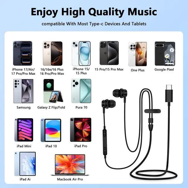 Alt view image 7 of 7 - USB C Headphone Magnetic Earbuds for Samsung Galaxy S26 Ultra S26+ S25 S24