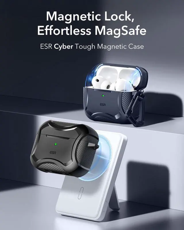 Alt view image 3 of 7 - for AirPods Pro 3 Case (2025), Compatible with Airpods Pro 3rd Generation (USB-C Cable), Magnetic Lid, MagSafe Ready, Powerful Drop Protection, Cyber Series, Black