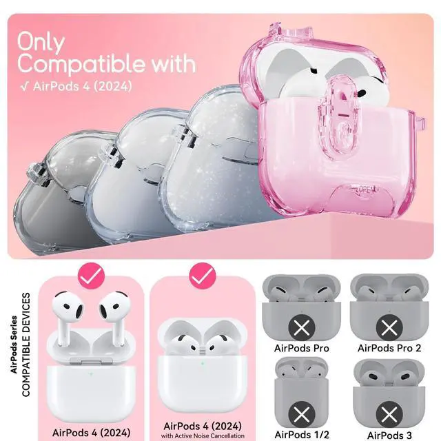 Alt view image 2 of 7 - for AirPods 4 Case 2024 with Safety Lock,Clear Pink