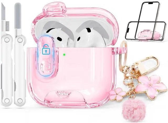 Main image of for AirPods 4 Case 2024 with Safety Lock,Clear Pink