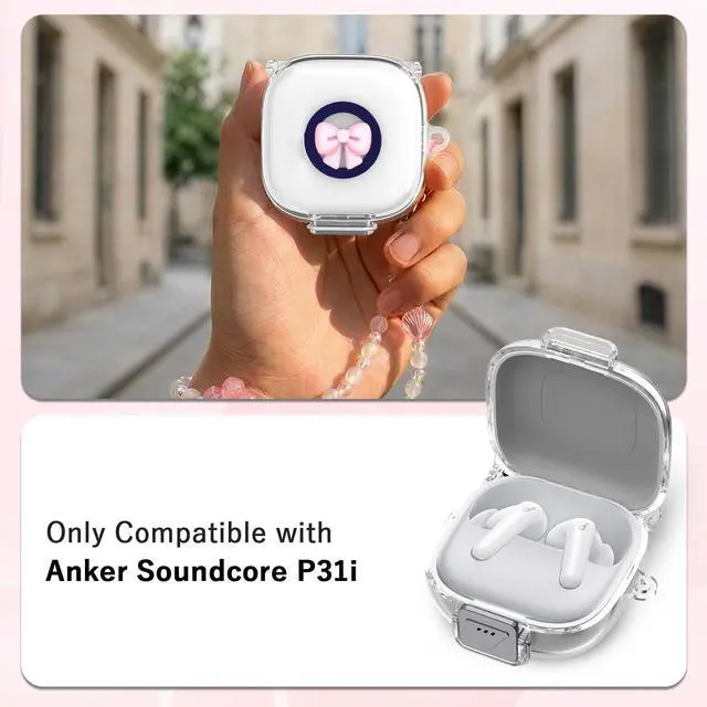 Alt view image 2 of 7 - Secure Lock for Anker Soundcore P31i Case with Cute Pink Bow, Clear