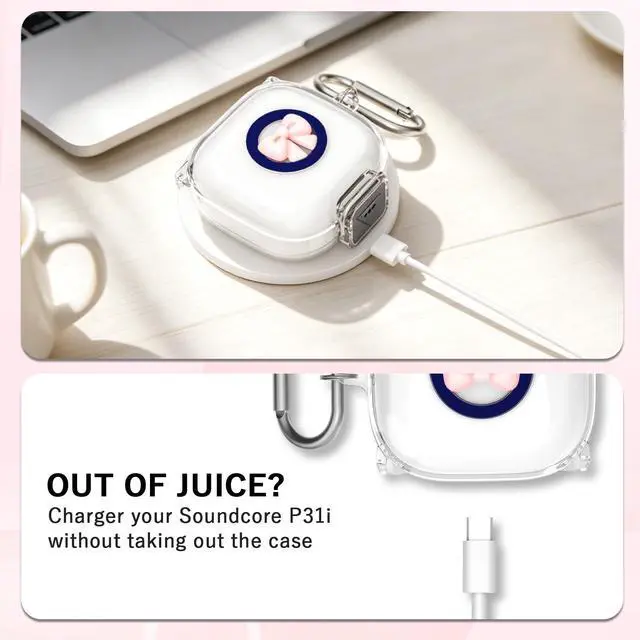 Alt view image 3 of 7 - Secure Lock for Anker Soundcore P31i Case with Cute Pink Bow, Clear