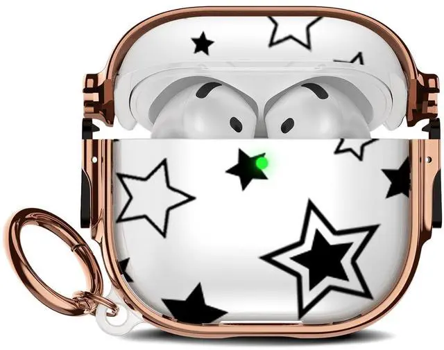Main image of for Cute AirPods 4 Case 2024 with Safety Lock,Compatible Black Five Pointed Star AirPod 4th Generation Case for Women Girly with Keychain-Transparent