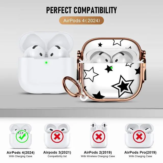 Alt view image 3 of 5 - for Cute AirPods 4 Case 2024 with Safety Lock,Compatible Black Five Pointed Star AirPod 4th Generation Case for Women Girly with Keychain-Transparent