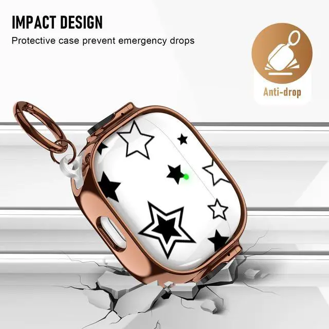 Alt view image 5 of 5 - for Cute AirPods 4 Case 2024 with Safety Lock,Compatible Black Five Pointed Star AirPod 4th Generation Case for Women Girly with Keychain-Transparent