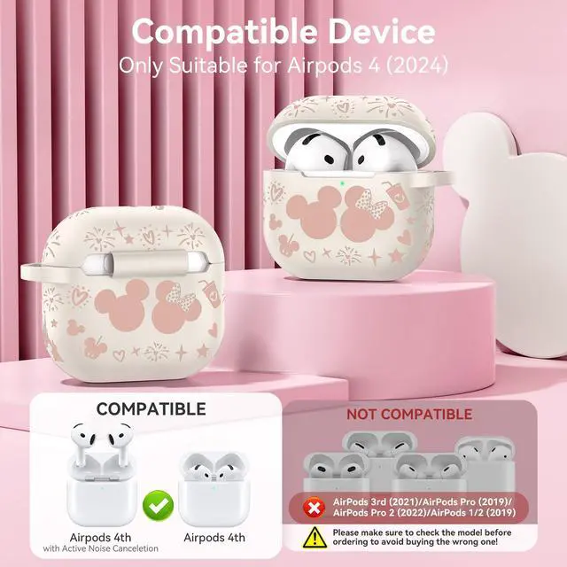 Alt view image 2 of 6 - (with Cute Keychain) Compatible with Apple Airpods 4 Case 2024 Women