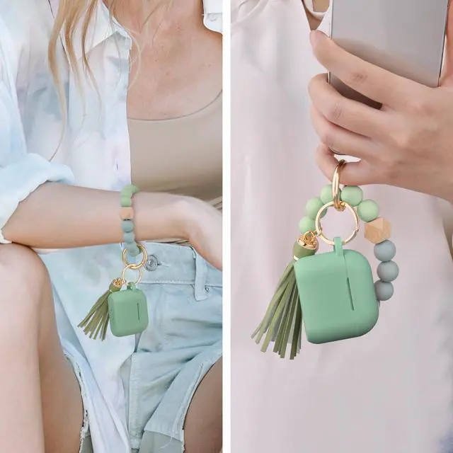 Alt view image 5 of 6 - Apple AirPods 4 Case, Cute Apple AirPods 4 Case Cover for Women Girls, Silicone Protective Case with Bracelet Keychain (Cactus Green, AirPods 4 Case)