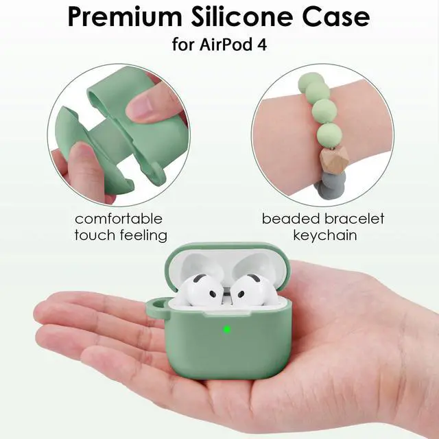 Alt view image 4 of 6 - Apple AirPods 4 Case, Cute Apple AirPods 4 Case Cover for Women Girls, Silicone Protective Case with Bracelet Keychain (Cactus Green, AirPods 4 Case)