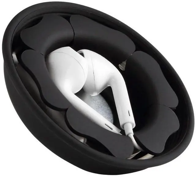 Main image of Wired Earbud Case Earphone Headphone Cord Organizer Earbuds Wrap Soft Silicone Magnetic Holder Storage Tangle Free Cable Winder(Black)