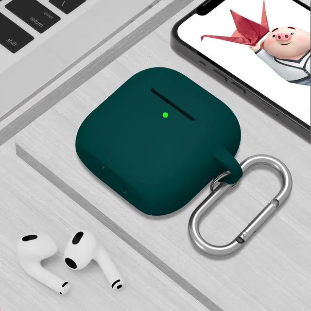 Alt view image 2 of 7 - Compatible with AirPods 4th Generation Case Cover, Soft Protective Silicone Skin with Clean Kit Accessories for Apple AirPods 4 Gen 2024, Front Led Visible, Dark Green