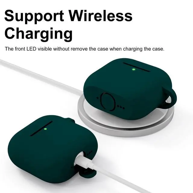 Alt view image 5 of 7 - Compatible with AirPods 4th Generation Case Cover, Soft Protective Silicone Skin with Clean Kit Accessories for Apple AirPods 4 Gen 2024, Front Led Visible, Dark Green