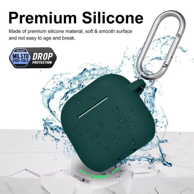 Alt view image 4 of 7 - Compatible with AirPods 4th Generation Case Cover, Soft Protective Silicone Skin with Clean Kit Accessories for Apple AirPods 4 Gen 2024, Front Led Visible, Dark Green