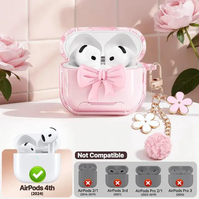 Alt view image 2 of 7 - for AirPods 4 Case Cover 2024-Clear Pink