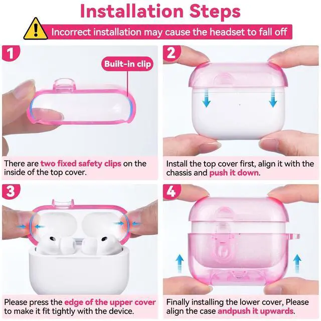 Alt view image 4 of 7 - for AirPods Pro 3 Case 2025 with Safety Lock,Clear Pink