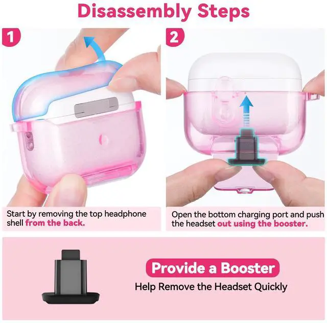 Alt view image 7 of 7 - for AirPods Pro 3 Case 2025 with Safety Lock,Clear Pink