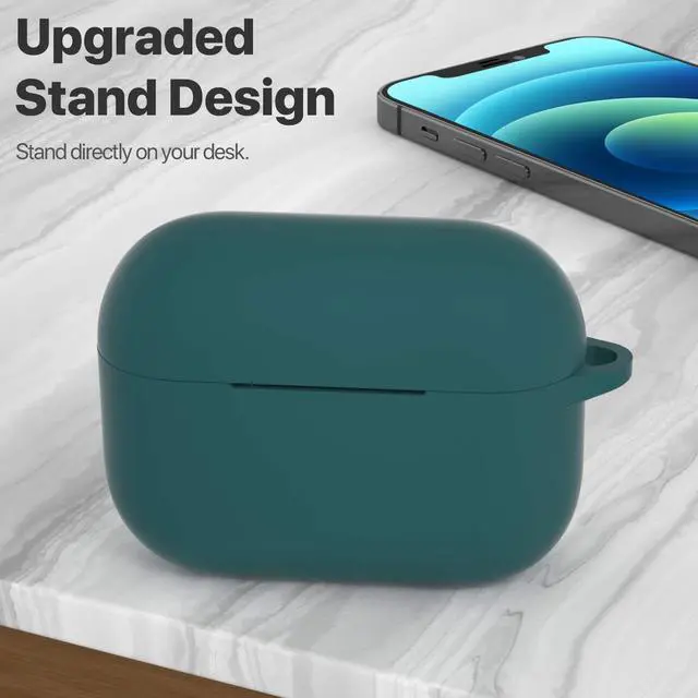 Alt view image 2 of 7 - for AirPods Pro 1st/2nd Generation Case Cover, Protective Silicone Skin Accessories with Keychain for Women Men for Apple AirPods Pro 2019/2022 Charging Case,Front LED Visible-Midnight Green