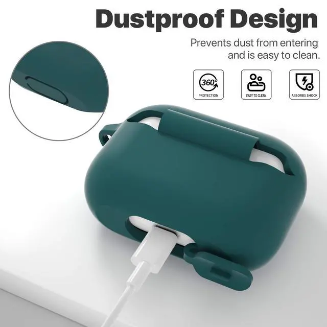 Alt view image 4 of 7 - for AirPods Pro 1st/2nd Generation Case Cover, Protective Silicone Skin Accessories with Keychain for Women Men for Apple AirPods Pro 2019/2022 Charging Case,Front LED Visible-Midnight Green