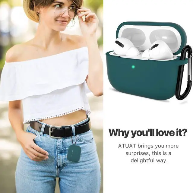 Alt view image 5 of 7 - for AirPods Pro 1st/2nd Generation Case Cover, Protective Silicone Skin Accessories with Keychain for Women Men for Apple AirPods Pro 2019/2022 Charging Case,Front LED Visible-Midnight Green