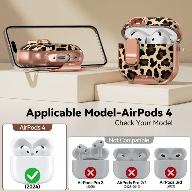 Alt view image 2 of 7 - for AirPods 4 Case 2024 with Safety Lock - Leopard Print
